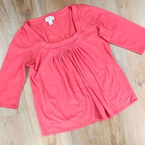 🐞Loft Coral Orange Square Neck 3/4 Sleeve Top Large - Picture 4 of 12